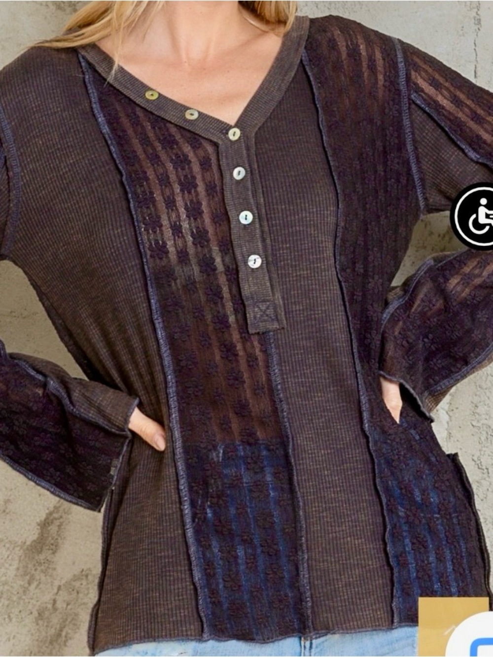 POL Long-Sleeve Henley Top